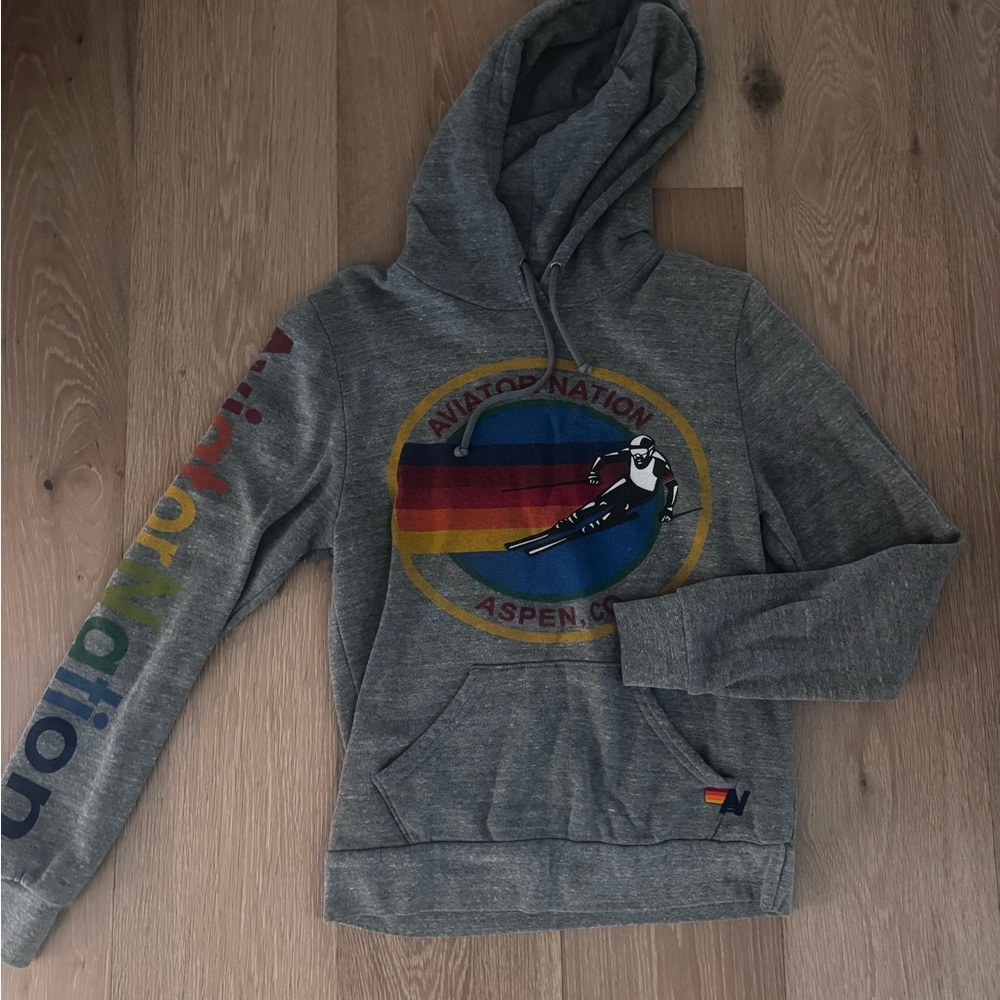Aviator Nation Gray Hoodie with Multicolor Logo